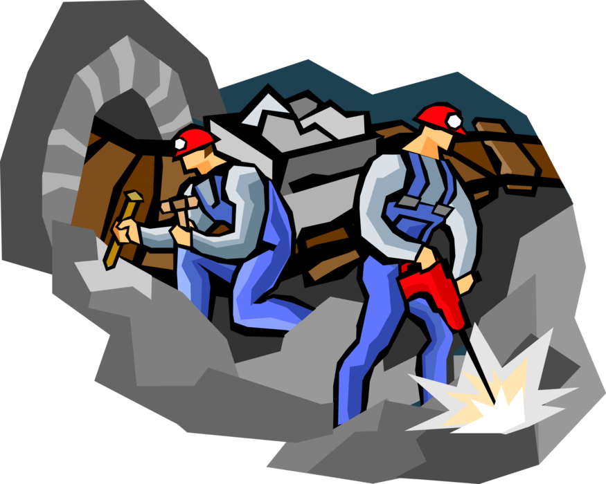 Vector Illustration of Miners in Underground Coal Mine Mining