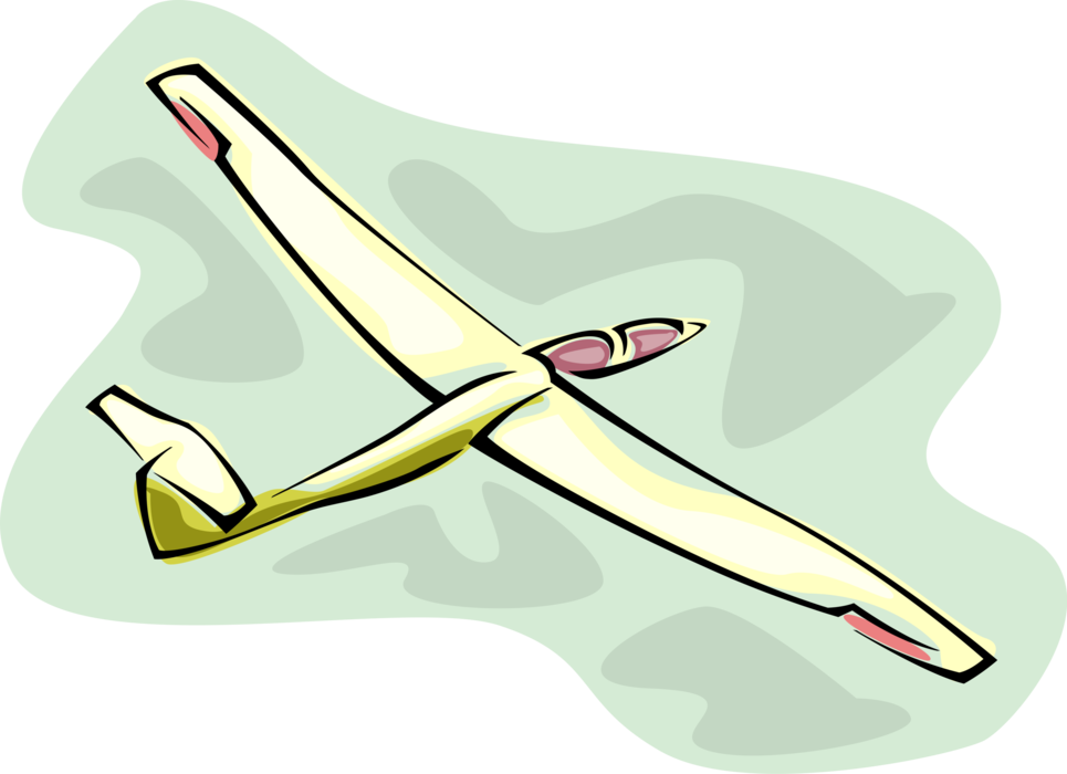 Vector Illustration of Glider Heavier-than-Air Aircraft Glides in Free Flight