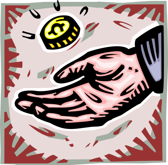 Vector Illustration of Hand Receives Currency Money Coin