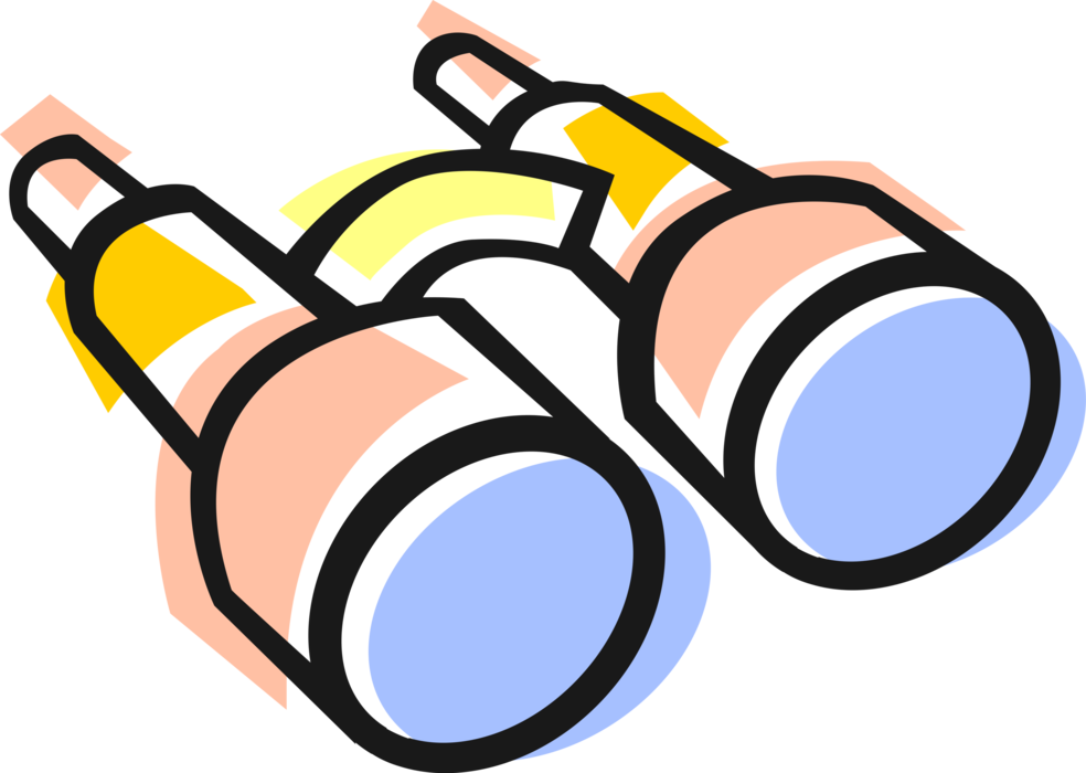 Vector Illustration of Binoculars, Field Glasses or Binocular Telescopes Produce Three-Dimensional Image