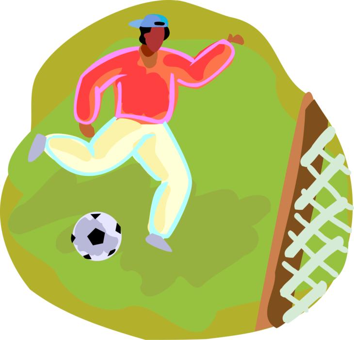 Vector Illustration of Playing Football Soccer Outdoors in Summer