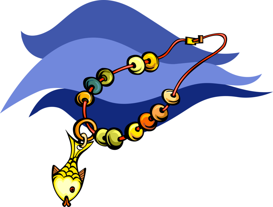 Vector Illustration of Necklace with Beads and Fish Medallion