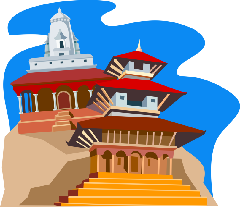 Vector Illustration of Kathmandu Durbar Square Maju Deval Hindu Temple, Nepalese Temple Architecture, Nepal