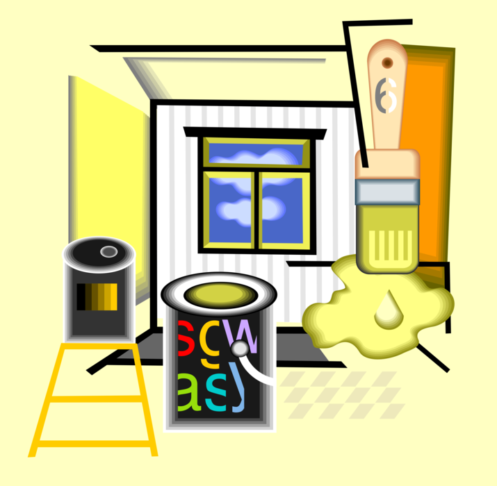 Vector Illustration of Home Improvement Renovation and Decoration with Paint and Brushes