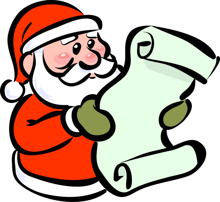 Vector Illustration of Santa Claus Reads Christmas List