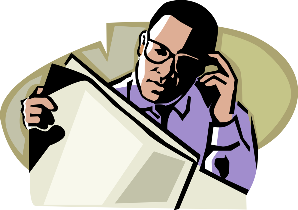 Vector Illustration of Businessman Reads Newspaper for Current Events and News