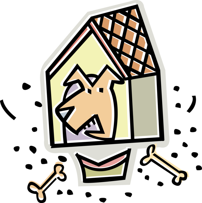 Vector Illustration of Family Pet Dog House or Doghouse with Angry Family Pet Dog