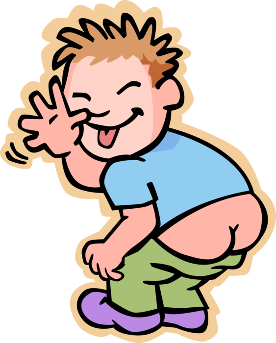 Vector Illustration of Primary or Elementary School Student Boy Moons and Snickers with Pants Down