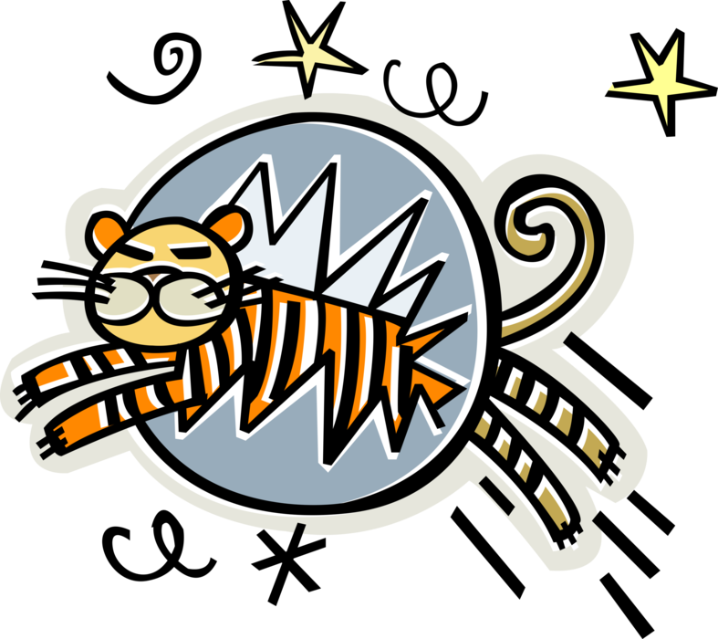 Vector Illustration of Tiger Jumping Through Hoop in Circus Act