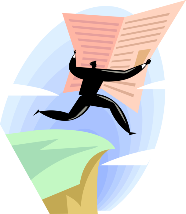 Vector Illustration of Distracted Businessman Leaps from Cliff