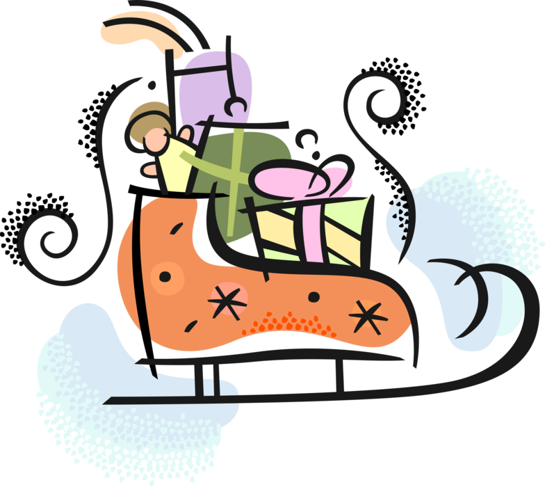 Vector Illustration of Festive Season Christmas Santa Claus Sleigh with Gifts and Presents