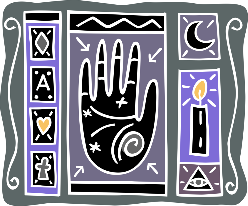 Vector Illustration of Psychic Tarot Cards with Pyramid, Candle and Moon