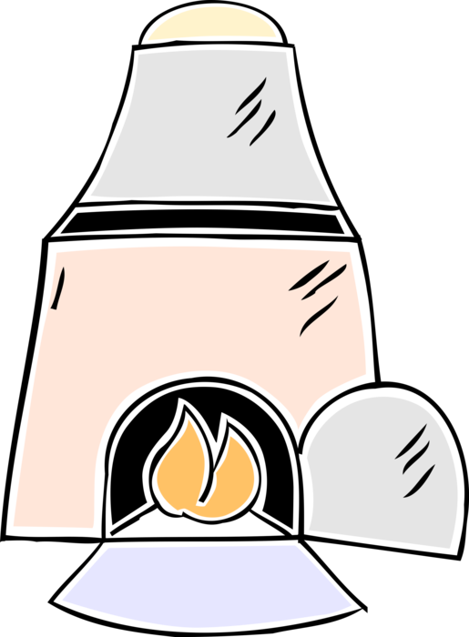 Vector Illustration of Fireplace Hearth with Burning Wood Fire