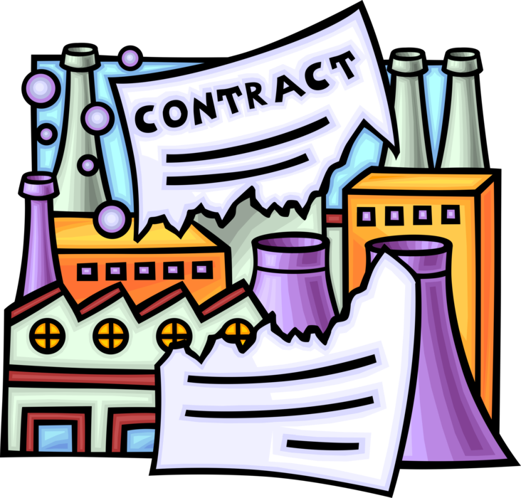Vector Illustration of Terminated Legal Contract with Industrial Manufacturing Factory and Nuclear Energy