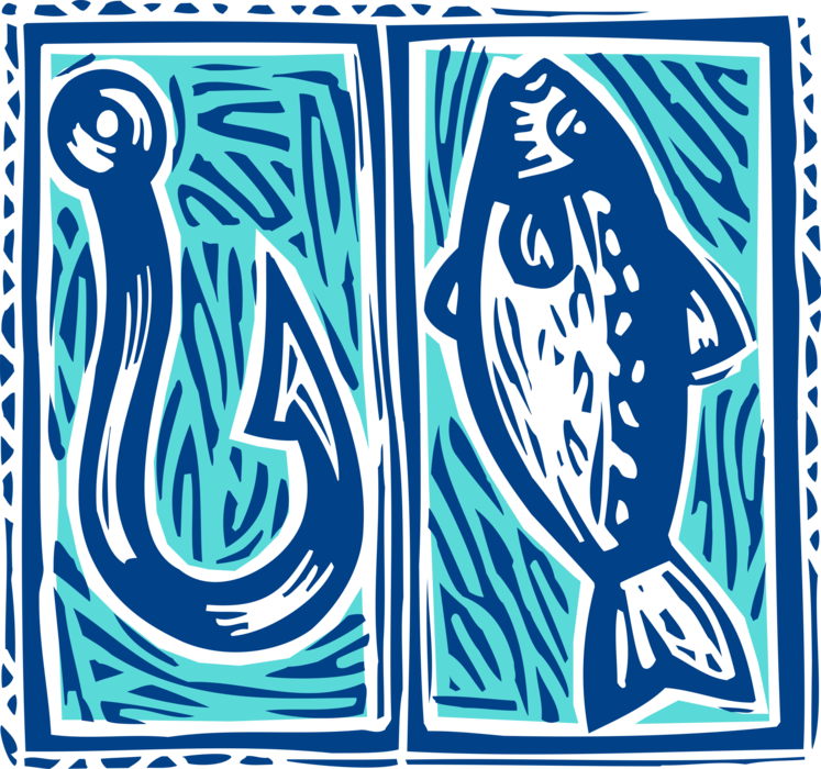 Vector Illustration of Aquatic Marine Fish with Barbed Fishing Hook