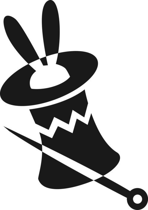 Vector Illustration of Magician's Hat with Small Rabbit in Magic Act with Wand