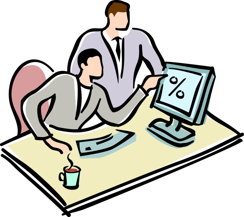 Vector Illustration of Businessmen at Computer in Business Meeting