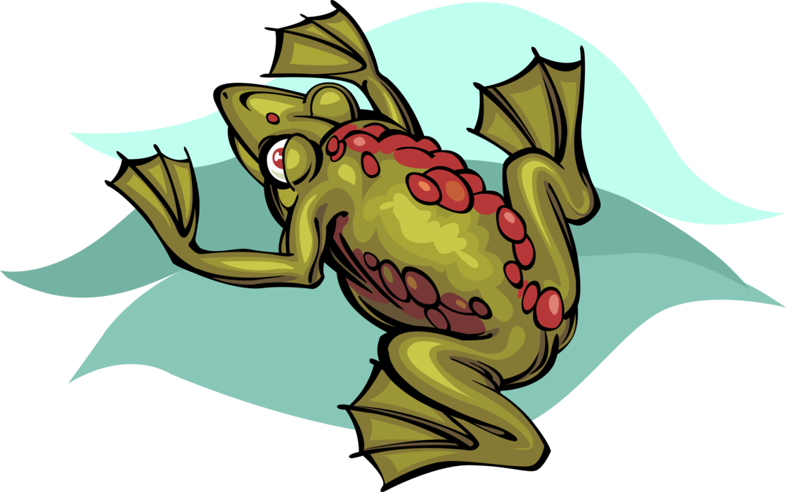 Vector Illustration of Amphibian Frog Portrayed as Benign, Ugly, and Clumsy