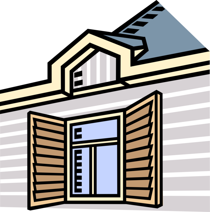 Vector Illustration of Building Window with Shutters