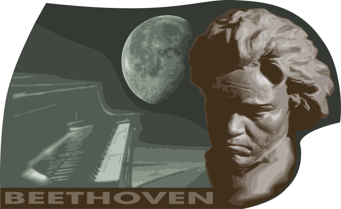 Vector Illustration of Ludwig van Beethoven, Influential German Composer of Music