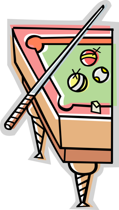 Vector Illustration of Game of Pocket Billiards Pool Table with Cue Stick and Balls