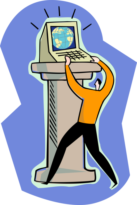 Vector Illustration of Businessman Places Internet Computer on Pedestal
