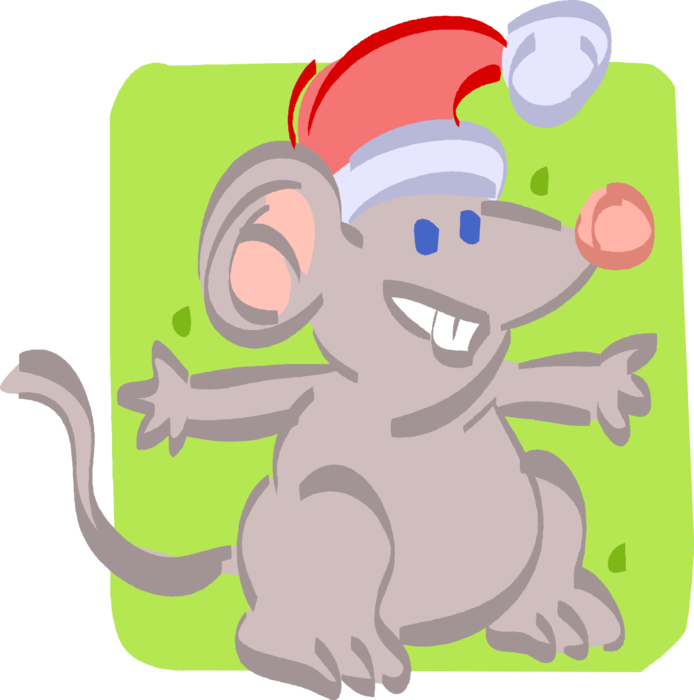 Vector Illustration of Rodent Mouse with Christmas Santa Hat