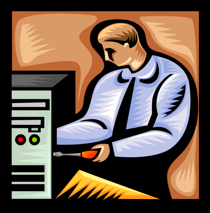 Vector Illustration of Computer Repair Technician Services Workstation Hardware Equipment