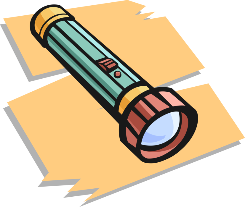 Vector Illustration of Portable Hand-Held Electric Light Flashlight or Torch