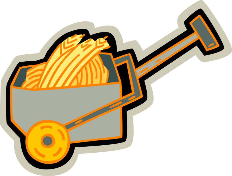 Vector Illustration of Farm Wagon with Harvest Wheat Cereal Grain Crop