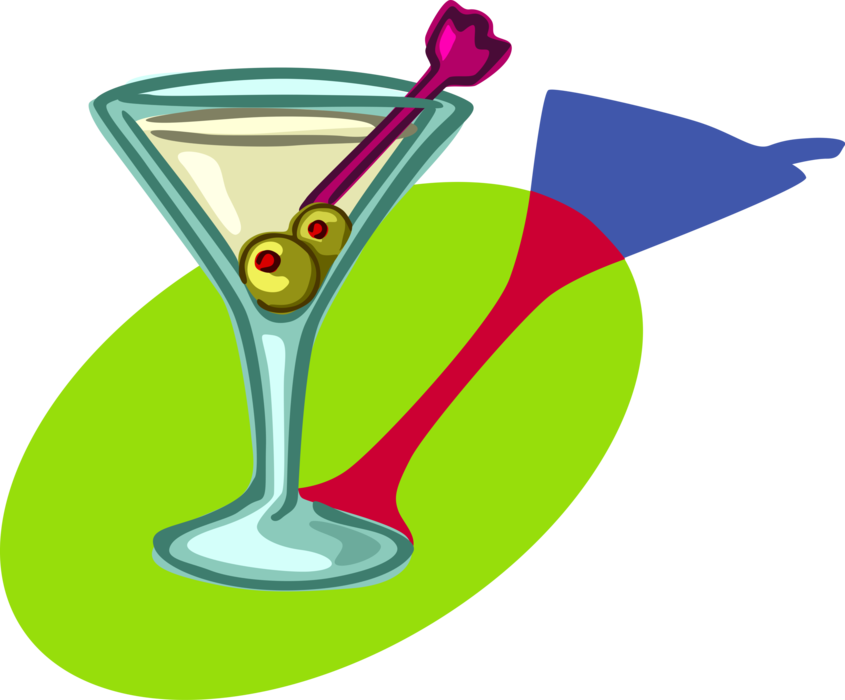 Vector Illustration of Alcohol Beverage Martini with Olives