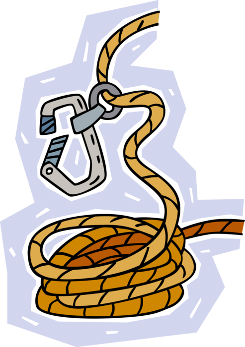 Vector Illustration of Mountaineer Rock and Mountain Climbing Climber's Rope and Locking Carabiner