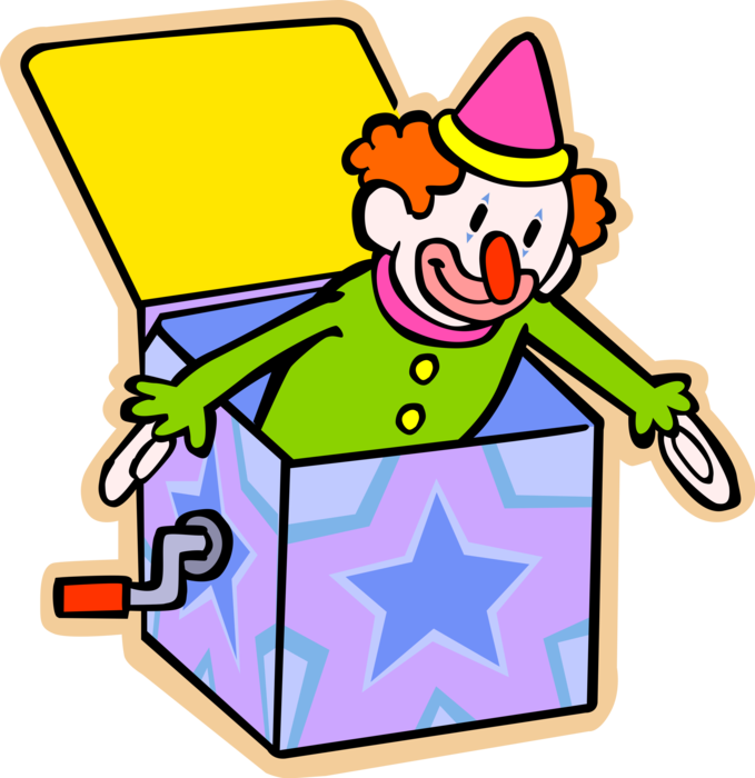 Vector Illustration of Jack-in-the-Box Children's Toy Plays Melody and Pops Open