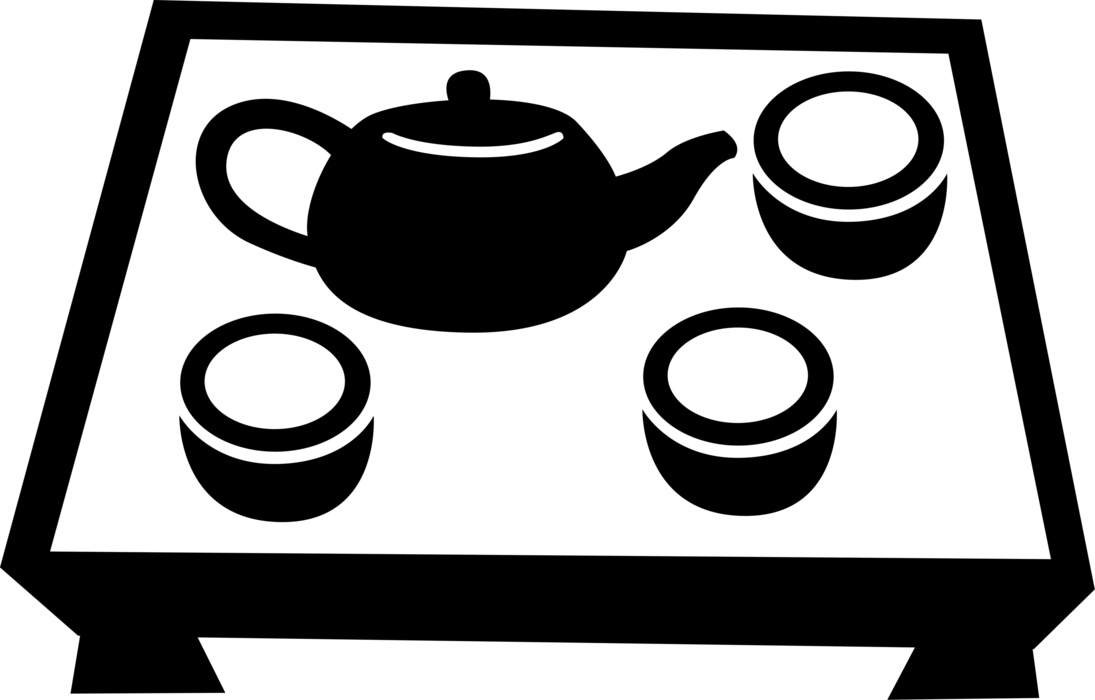 Vector Illustration of Japanese Tea Ceremony Chado, Sado, and Chanoyu Teapot and Tea Cups