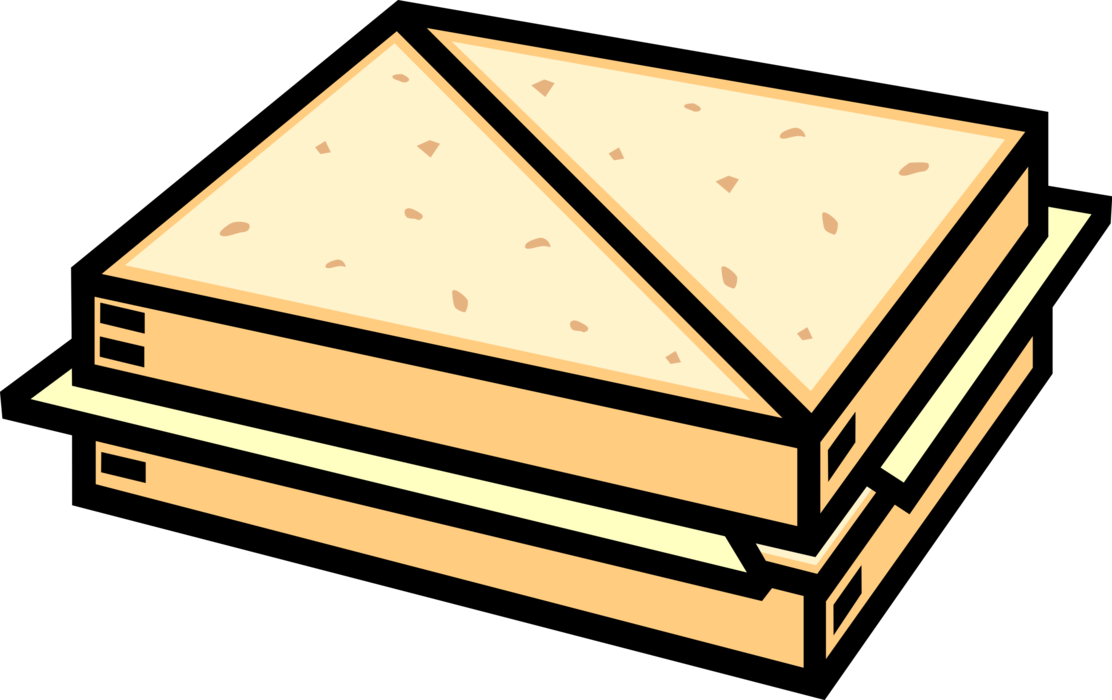Vector Illustration of Cheese Sandwich Sliced Cheese or Meat Placed Between Slices of Bread