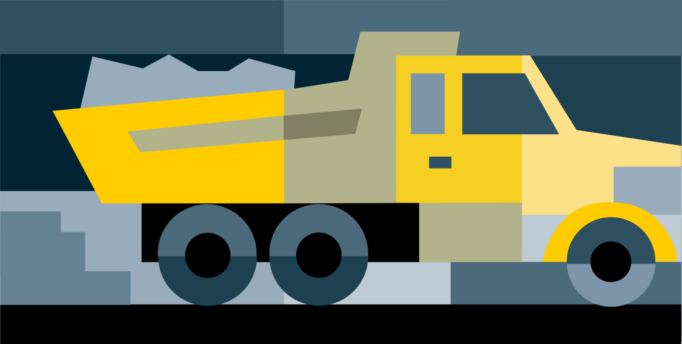 Vector Illustration of Heavy Machinery Construction Equipment Dump Truck Transports Loose Material