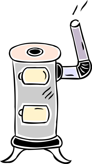 Vector Illustration of Wood-Burning Wood Stove Fireplace with Burning Wood Fire Provides Heat and Warmth