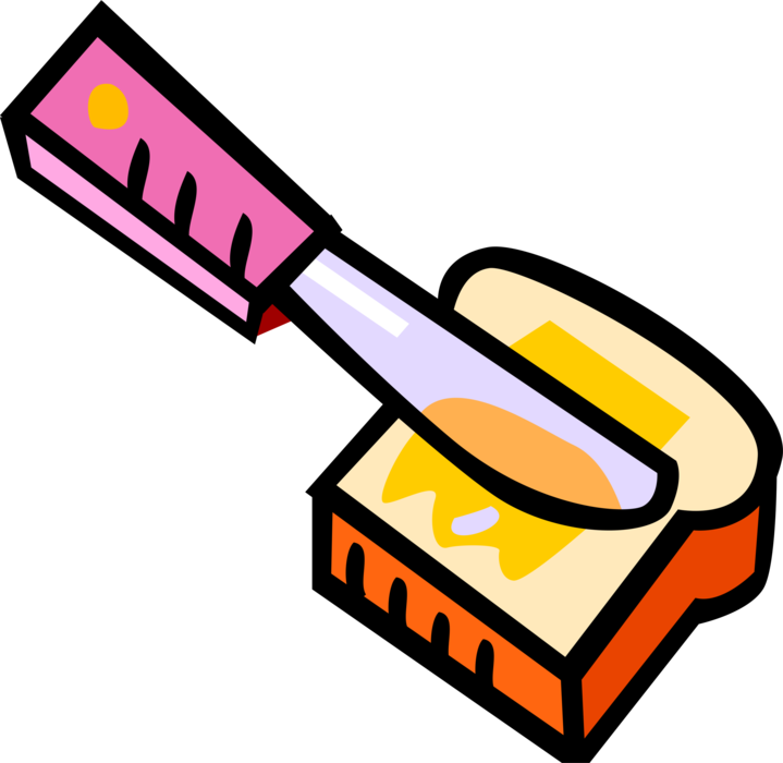 Vector Illustration of Baked Bread Slice with Butter Knife