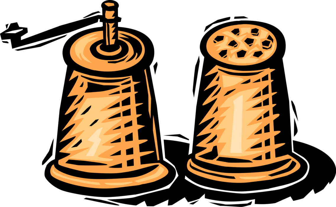 Vector Illustration of Salt Shaker and Pepper Grinder Condiment Dispenser