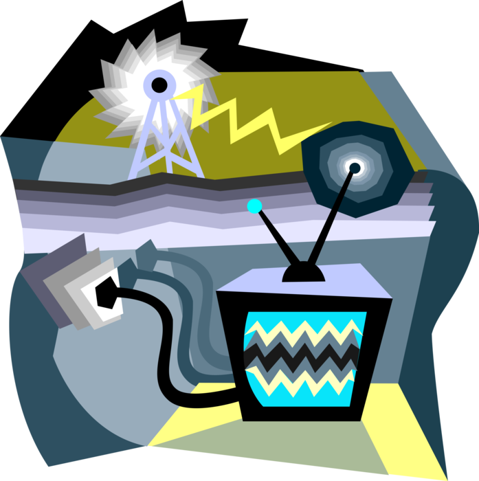 Vector Illustration of Television Analog Broadcast Signal Transmission