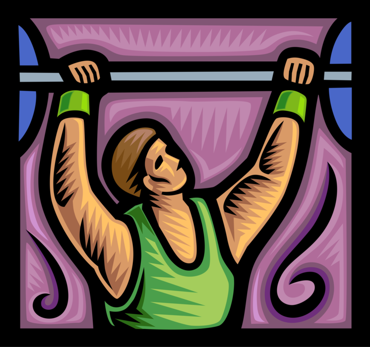 Vector Illustration of Weightlifter Lifts Barbell Weights in Weightlifting Competition