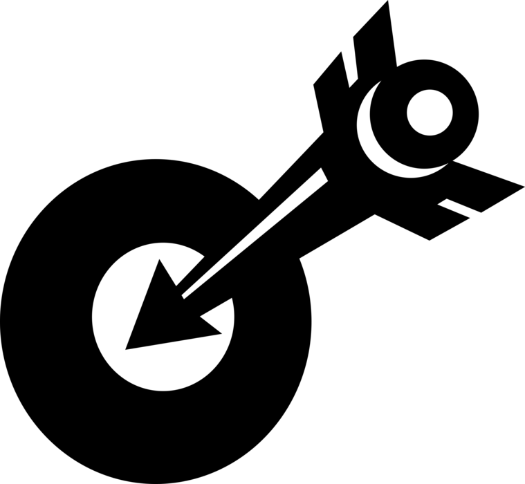Vector Illustration of Bullseye or Bull's-Eye Target with Archery Arrow