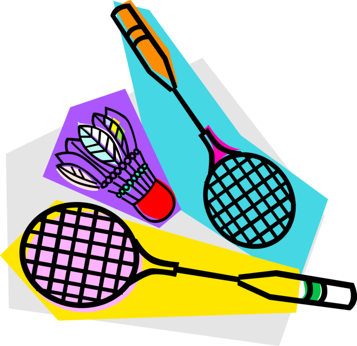Vector Illustration of Sport of Badminton Rackets and Shuttlecock Birdie