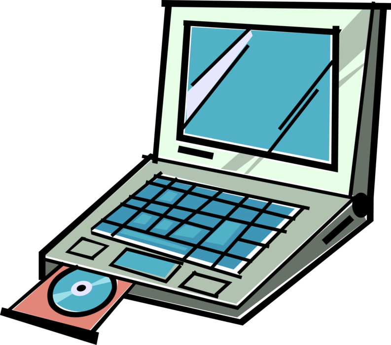 Vector Illustration of Laptop or Notebook Portable Personal Computer with DVD Drive