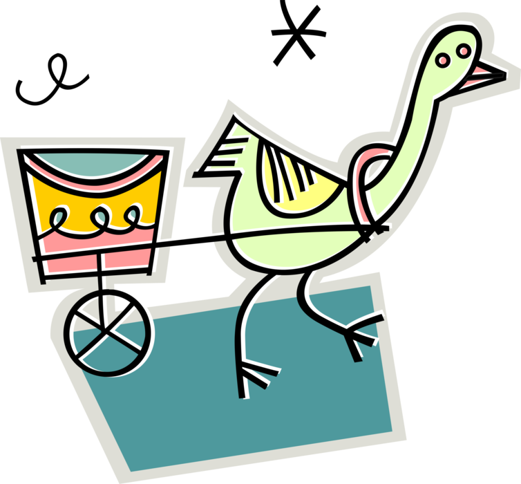 Vector Illustration of Feathered Bird with Rickshaw Cart