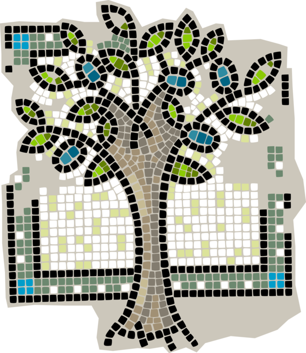 Vector Illustration of Decorative Mosaic Deciduous Forest Tree