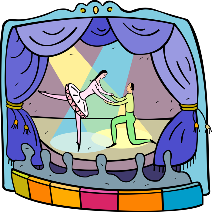 Vector Illustration of Ballet Ballerina Dancer Performs Onstage and Entertains Audience in Theatre or Theater