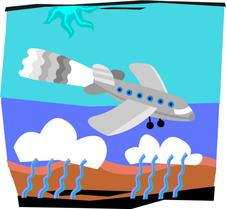 Vector Illustration of Jet Airplane Aircraft Flies Above the Storm Clouds 