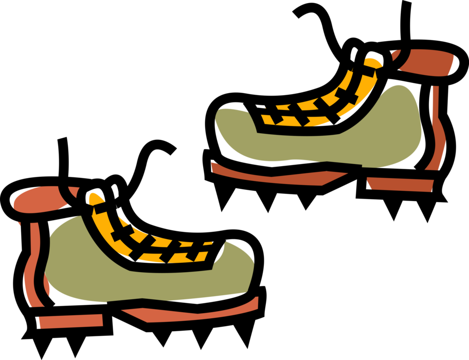 Vector Illustration of Outdoor Hiking and Mountain Climbing Mountaineering Boots with Spikes