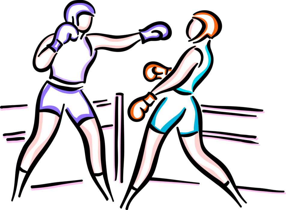 Vector Illustration of Prize Fighter Boxers Box with Boxing Gloves in Ring During Pugilistic Fight Competition